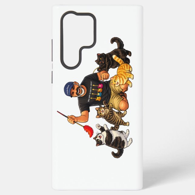 Coque Samsung Galaxy Homme jouant avec ses chats (Verso)