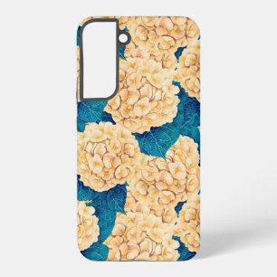 Coque Samsung Galaxy Hydrangea aquarelle motif, jaune et bleu