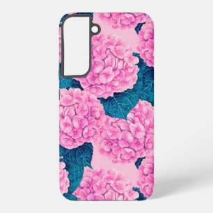 Coque Samsung Galaxy Hydrangea aquarelle motif, rose et bleu