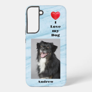 Coque Samsung Galaxy I Love My Dog photo et nom sur Blue Marble
