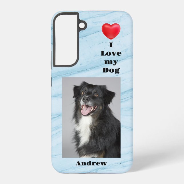 Coque Samsung Galaxy I Love My Dog photo et nom sur Blue Marble (Verso)