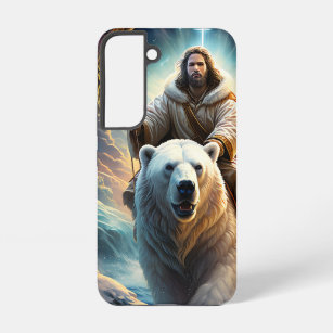 Coque Samsung Galaxy (IA générée) Jésus sur un ours polaire