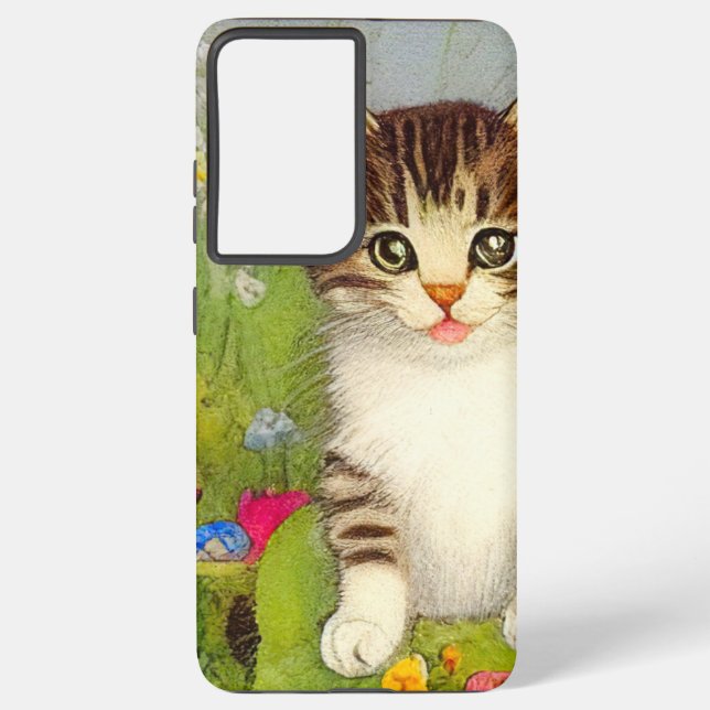 Coque Samsung Galaxy Illustration de chat souriant vintage (Verso)