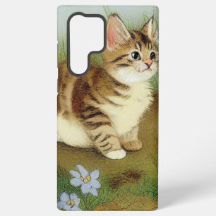 Coque Samsung Galaxy Illustration de chaton vintage avec des fleurs