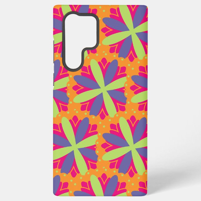 Coque Samsung Galaxy Illustration de formes florales orange (Verso)