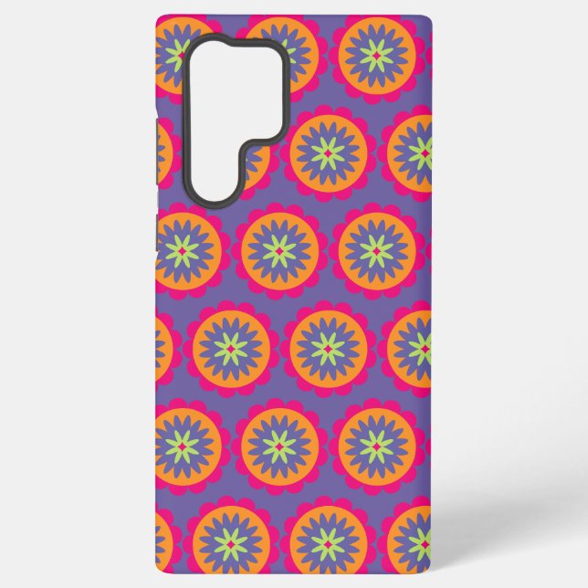 Coque Samsung Galaxy illustration de formes florales orange et rose (Verso)