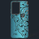 Coque Samsung Galaxy Illustration De Tête De Lion Sur Arrière - plan Mé<br><div class="desc">Une image élégante et moderne d'un arrière - plan bleu métallique avec une illustration de la capacité en sucre de tête de lion.</div>