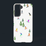 Coque Samsung Galaxy Illustration du snowboard moderne<br><div class="desc">Illustration fantaisiste cool de snowboarders colorés,  snowboard downhill dans les montagnes entre pins,  épinettes et pins sur la neige fraîche en poudre. Le snowboard et le sport de plein air de Noël dans une forêt d'hiver. Cadeaux de snowboard. Design de snowboard pour lui</div>
