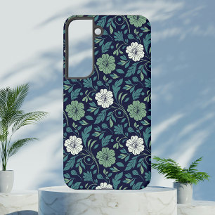 Coque Samsung Galaxy Illustration Florale Vintage Bleu Marine Foncé Ver