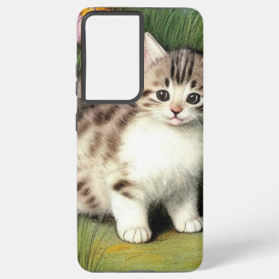 Coque Samsung Galaxy Illustration vintage de chat avec Fleurs rouges
