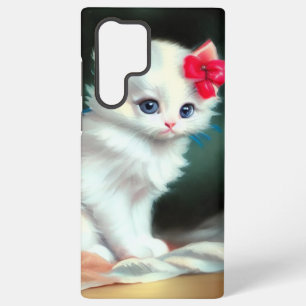 Coque Samsung Galaxy Illustration vintage de Kitten blanc avec fleurs r
