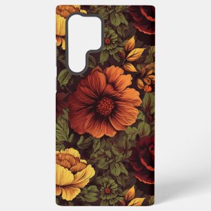 Coque Samsung Galaxy Impression florale vintage couleur rouille