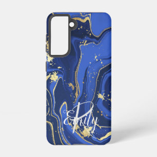 Coque Samsung Galaxy Indigo Blue Agate Marbre Nom Abstrait Monogramme