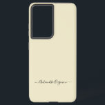 Coque Samsung Galaxy Ivory Simple Minimaliste Script Nom personnalisé<br><div class="desc">Un design simple et élégant de typographie de nom personnalisé dans une police de script décontracté en noir frappant sur classique de blanc ecru. L'article parfait pour le minimaliste. Un cadeau ou un accessoire sur mesure moderne pour toute occasion. Debra Valencia, une visionnaire artiste motif de surface, créatrice de produits...</div>