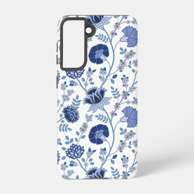 Coque Samsung Galaxy Jacobean Floral Big Motif Blues sur blanc (Verso)
