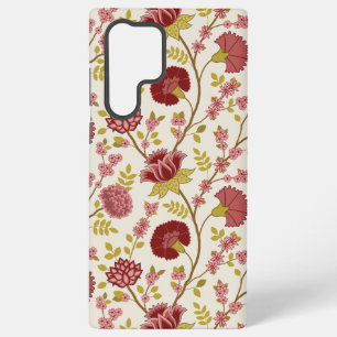 Coque Samsung Galaxy Jacobean Floral Grand Motif Reds Pinks Gold Creme