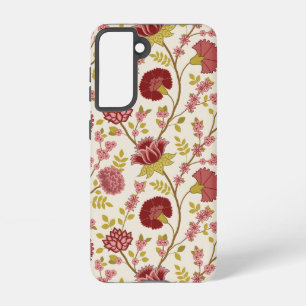 Coque Samsung Galaxy Jacobean Floral Grand Motif Reds Pinks Gold Creme