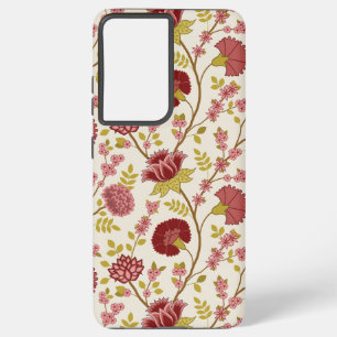 Coque Samsung Galaxy Jacobean Floral Grand Motif Reds Pinks Gold Creme