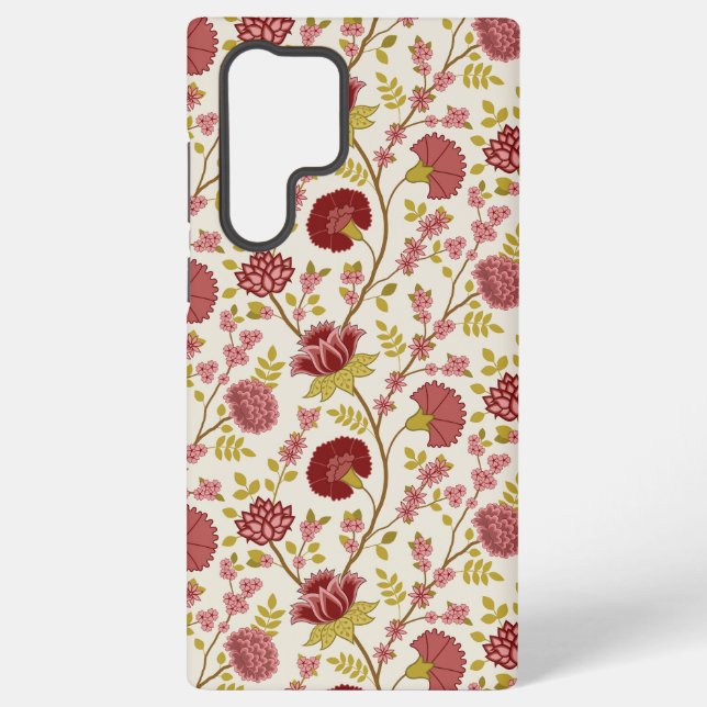 Coque Samsung Galaxy Jacobean Floral Pattern Rouge Rose Gold Crème (Verso)
