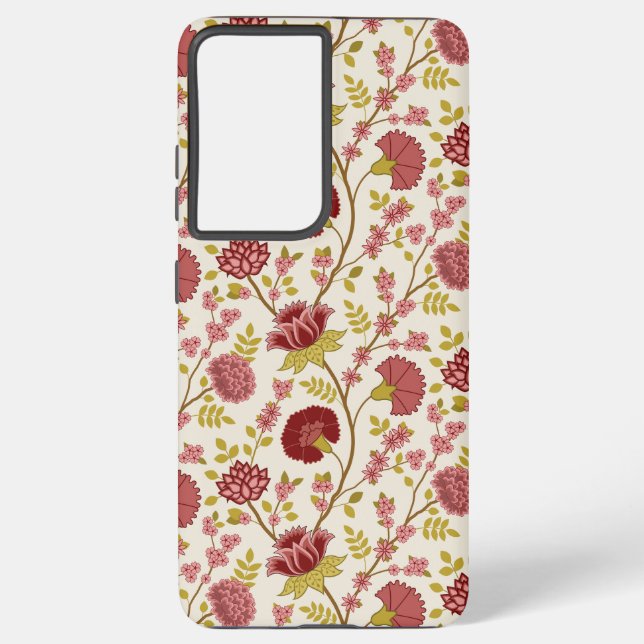 Coque Samsung Galaxy Jacobean Floral Pattern Rouge Rose Gold Crème (Verso)
