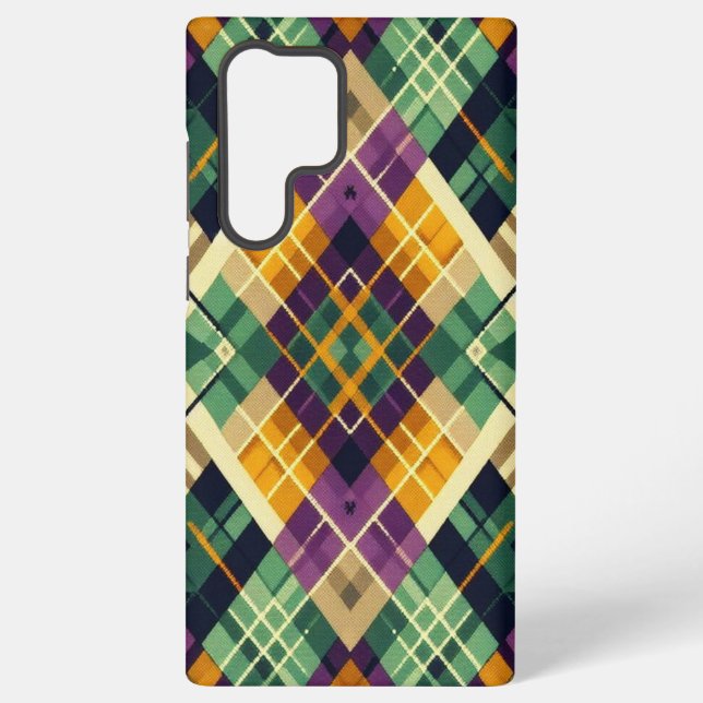 Coque Samsung Galaxy Jacquard Mardi Gras jaune violet vert (Verso)