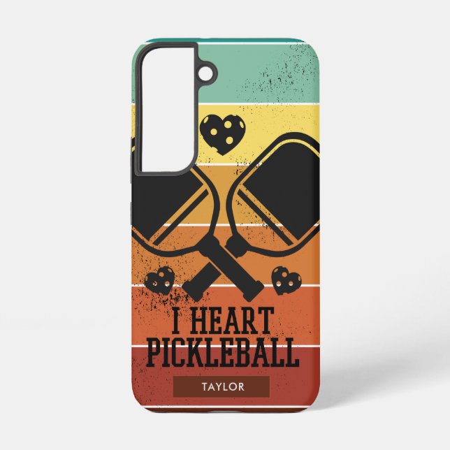 Coque Samsung Galaxy J'adore Pickleball | Monogramme Nom Rayures Rétro (Verso)