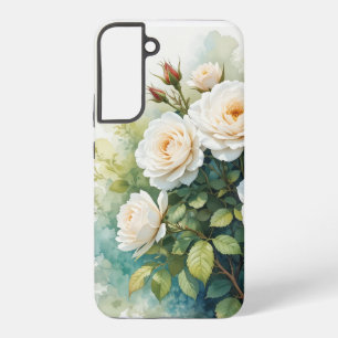 Coque Samsung Galaxy Jardin de fleurs à l'aquarelle Roses blanches