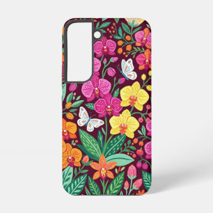 Coque Samsung Galaxy Jardin de fleurs orchidées abstraites Papillons Co