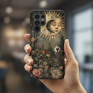 Coque Samsung Galaxy Jardin de fleurs sauvages Boho Céleste Soleil Lune