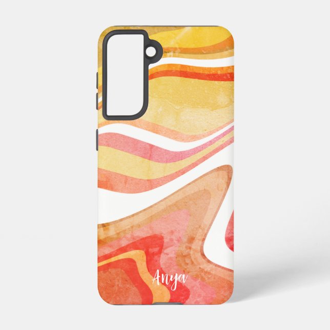 Coque Samsung Galaxy Jaune moderne rayures orange Abstrait personnalisé (Verso)