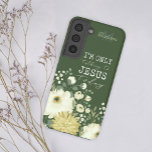 Coque Samsung Galaxy Je ne parle qu'à Jésus aujourd'hui Vert Blanc Flor<br><div class="desc">Élégant et pratique coque Samsung imprimé avec un arrière - plan vert et des fleurs d'or d'ivoire doux,  orné de votre nom et initiale et des mots Je ne parle à Jésus aujourd'hui</div>