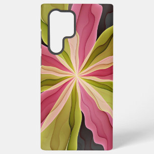 Coque Samsung Galaxy Joie, Rose Vert Anthracite Fantaisie Fleur Fractal