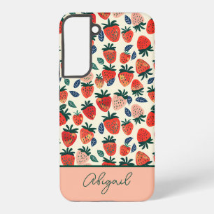Coque Samsung Galaxy Joli design fraise avec nom personnalisé