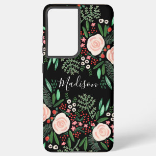 Coque Samsung Galaxy Jolie Feminine Botanique Noir Roses floraux