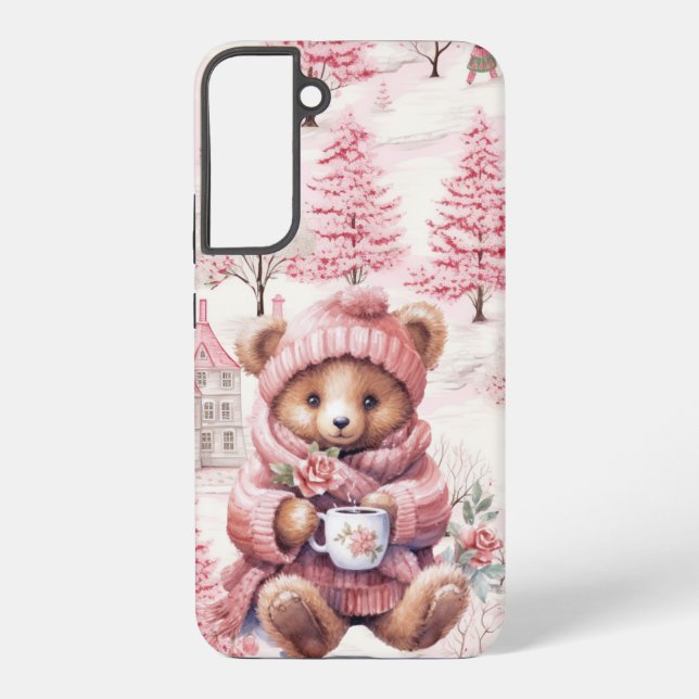 COQUE SAMSUNG GALAXY JOLIE VACANCES HIVER ROSE TEDDY BEAR (Verso)