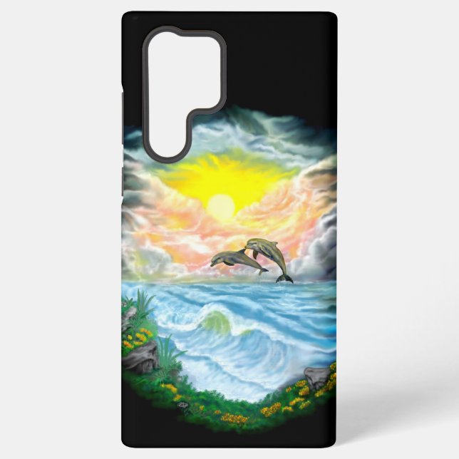Coque Samsung Galaxy Jouer aux dauphins sous le soleil (Verso)