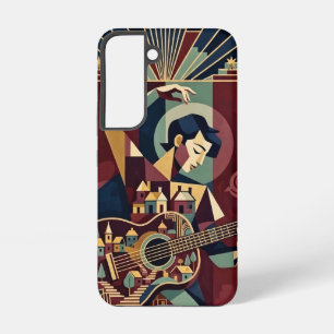 Coque Samsung Galaxy Joueur de guitare cubiste bordeaux et or