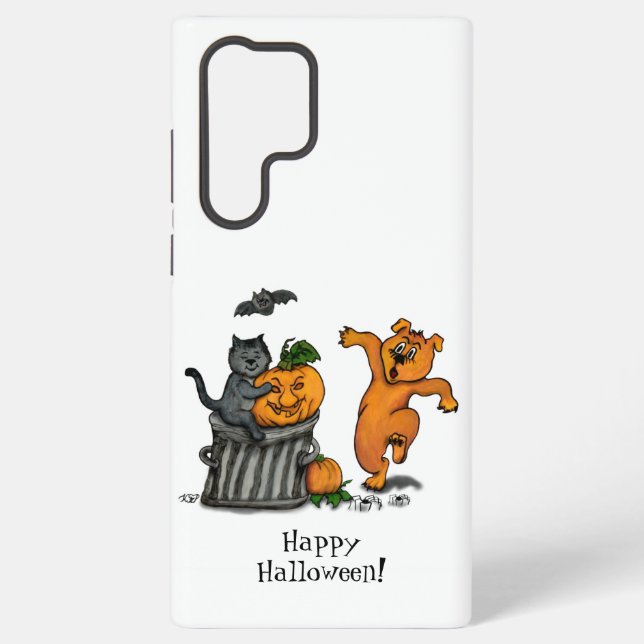 Coque Samsung Galaxy Joyeux Halloween ! Chien et araignée de chauve-sou (Verso)