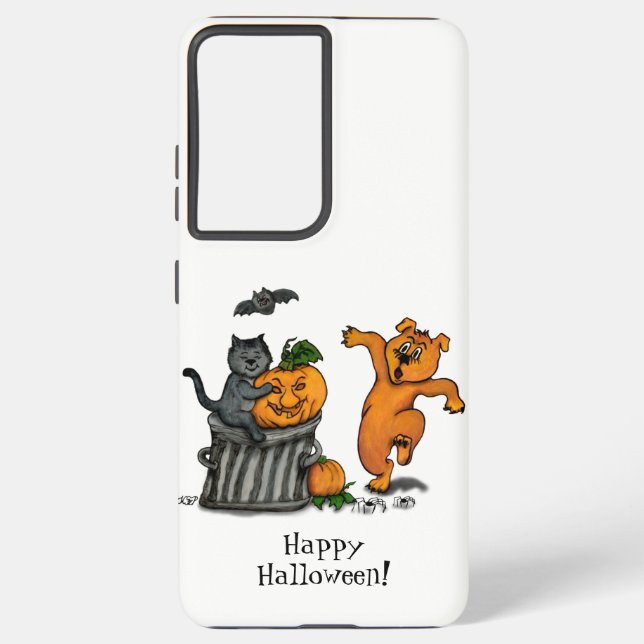 Coque Samsung Galaxy Joyeux Halloween ! Chien et araignée de chauve-sou (Verso)