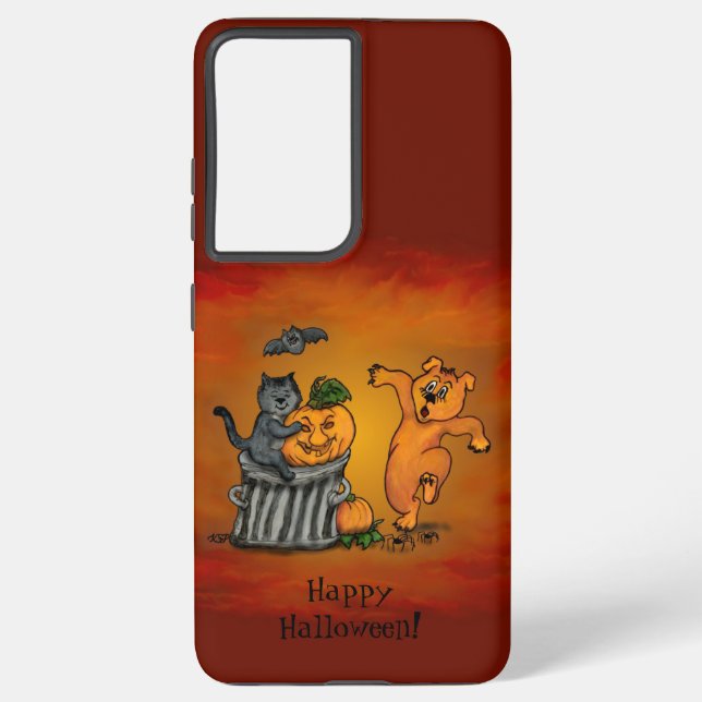 Coque Samsung Galaxy Joyeux Halloween ! Chien et araignée de chauve-sou (Verso)