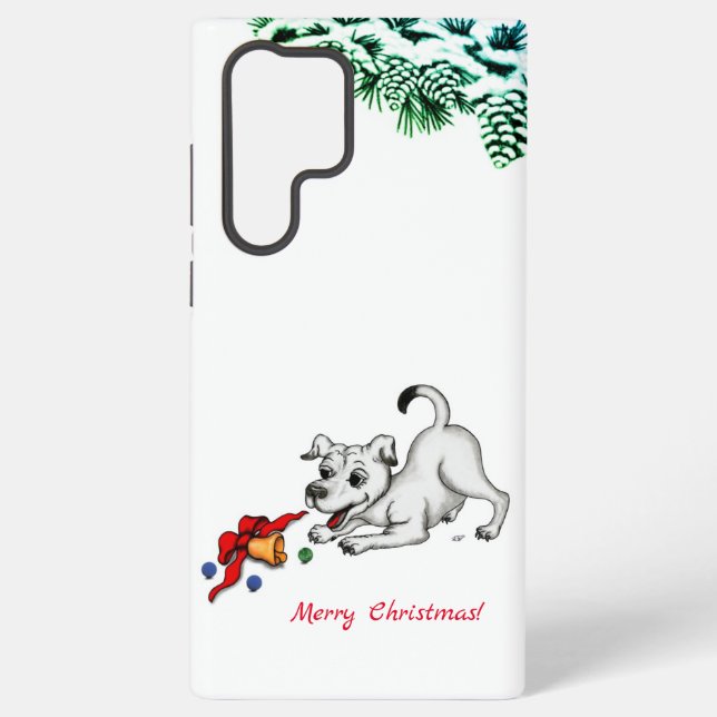 Coque Samsung Galaxy Joyeux Noël ! Chiot avec Bell et Ball (Verso)