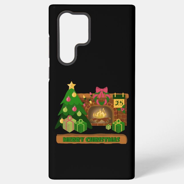 Coque Samsung Galaxy Joyeux Noël près de la cheminée bonfire xmas arbre (Verso)