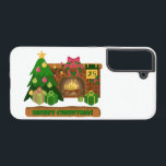Coque Samsung Galaxy Joyeux Noël près de la cheminée bonfire xmas arbre<br><div class="desc">Lettrer Joyeux Noël près d'une cheminée confortable</div>