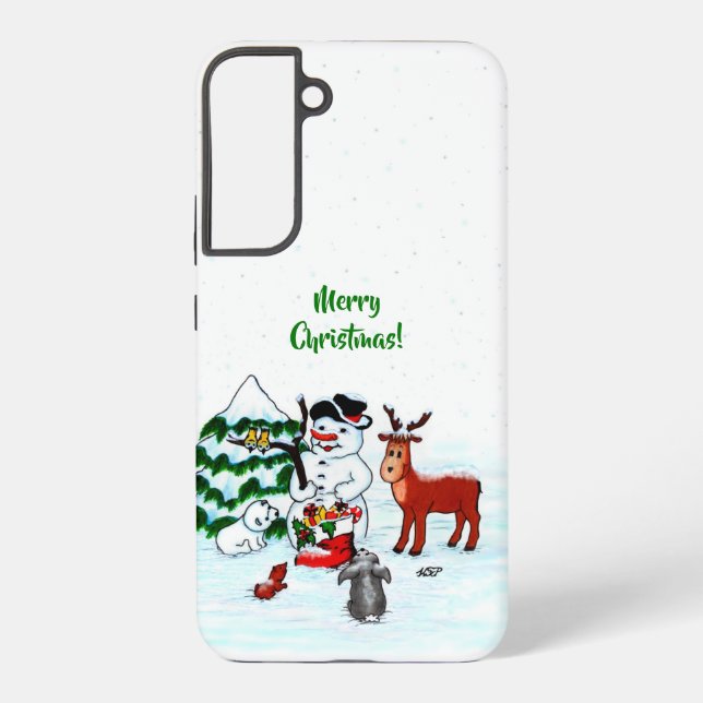 Coque Samsung Galaxy Joyeux Noël ! Snowman avec amis (Verso)