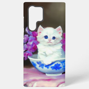 Coque Samsung Galaxy Kitten blanc vintage aux fleurs roses