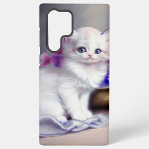 Coque Samsung Galaxy Kitten blanc vintage aux fleurs roses et violettes