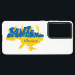 Coque Samsung Galaxy La typographie ukrainienne et l'oreille au blé sur<br><div class="desc">Carte de l'Ukraine décorée d'oreilles de blé dans les couleurs du drapeau ukrainien jaune et bleu</div>