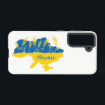 Coque Samsung Galaxy La typographie ukrainienne et l'oreille au blé sur<br><div class="desc">Carte de l'Ukraine décorée d'oreilles de blé dans les couleurs du drapeau ukrainien jaune et bleu</div>