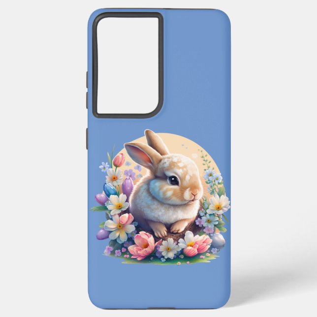 Coque Samsung Galaxy Lapin de Pâques avec Fleurs, Bunny de printemps jo (Verso)