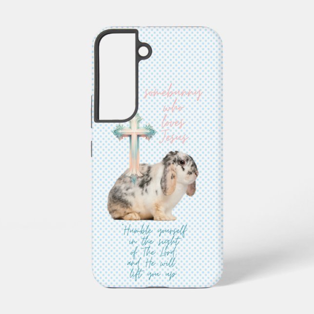 Coque Samsung Galaxy Lapin Pastel Point Bleu Écriture Tendancielle Croi (Verso)